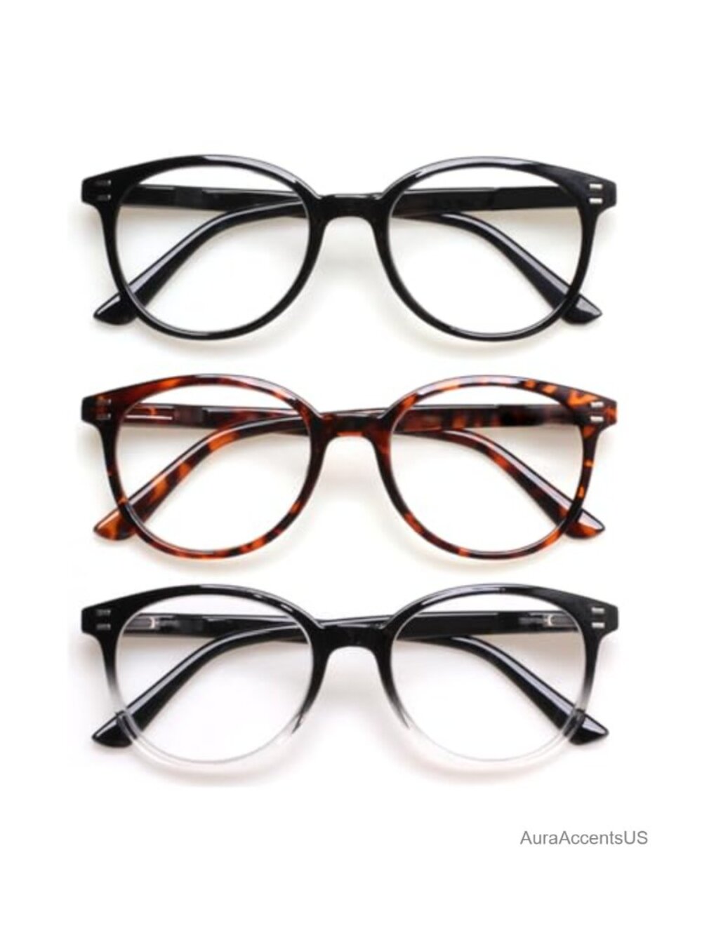 3 Pack Reading Glasses Spring Hinge Stylish Readers